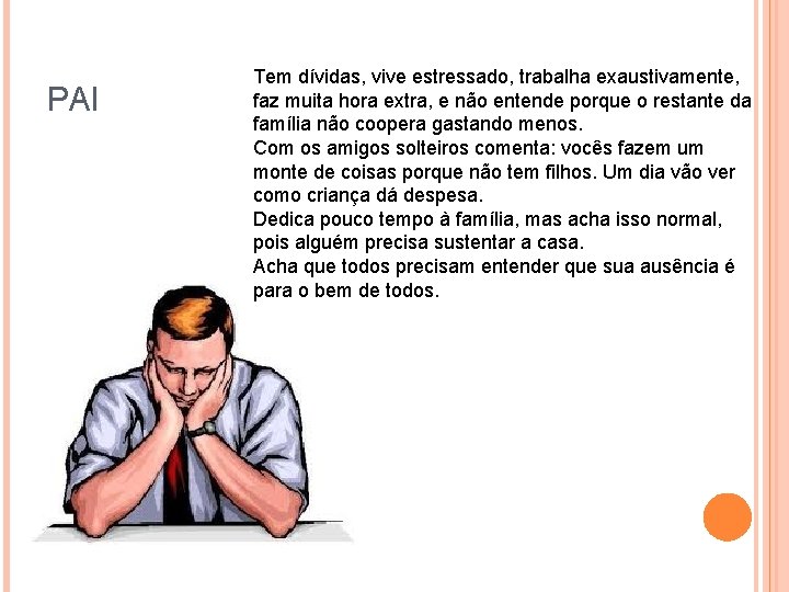 PAI Tem dívidas, vive estressado, trabalha exaustivamente, faz muita hora extra, e não entende