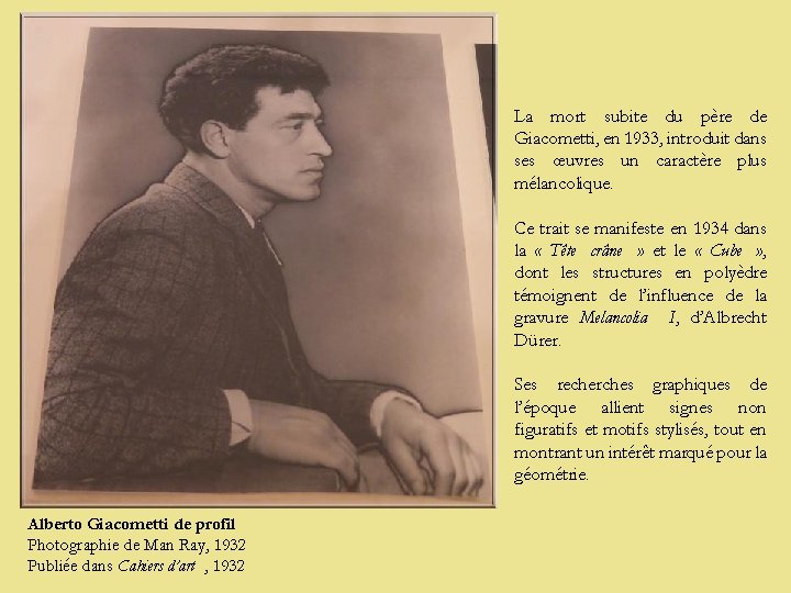 La mort subite du père de Giacometti, en 1933, introduit dans ses œuvres un