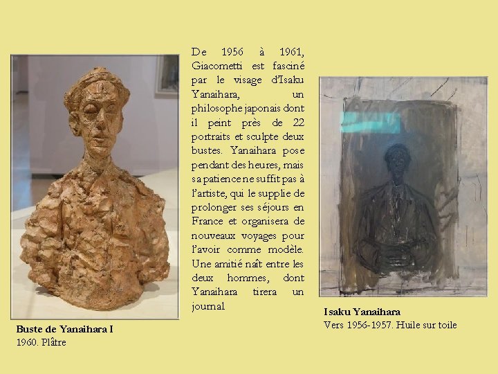 De 1956 à 1961, Giacometti est fasciné par le visage d’Isaku Yanaihara, un philosophe