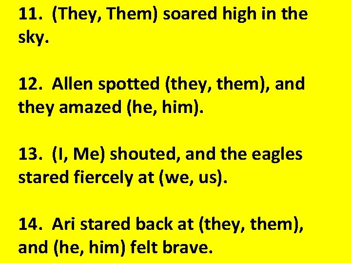 11. (They, Them) soared high in the sky. 12. Allen spotted (they, them), and