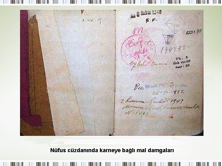 Nüfus cüzdanında karneye bağlı mal damgaları 