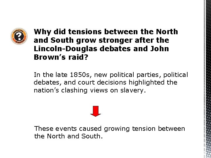 Why did tensions between the North and South grow stronger after the Lincoln-Douglas debates