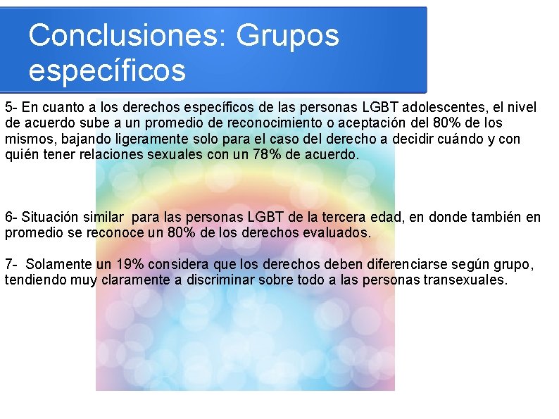 Conclusiones: Grupos específicos 5 - En cuanto a los derechos específicos de las personas