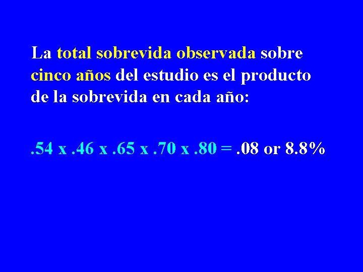 La total sobrevida observada sobre cinco años del estudio es el producto de la