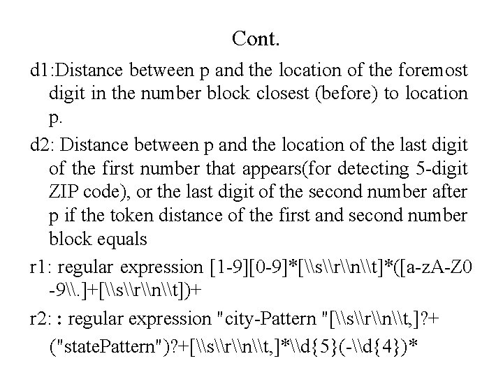 Cont. d 1: Distance between p and the location of the foremost digit in