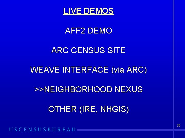 LIVE DEMOS AFF 2 DEMO ARC CENSUS SITE WEAVE INTERFACE (via ARC) >>NEIGHBORHOOD NEXUS