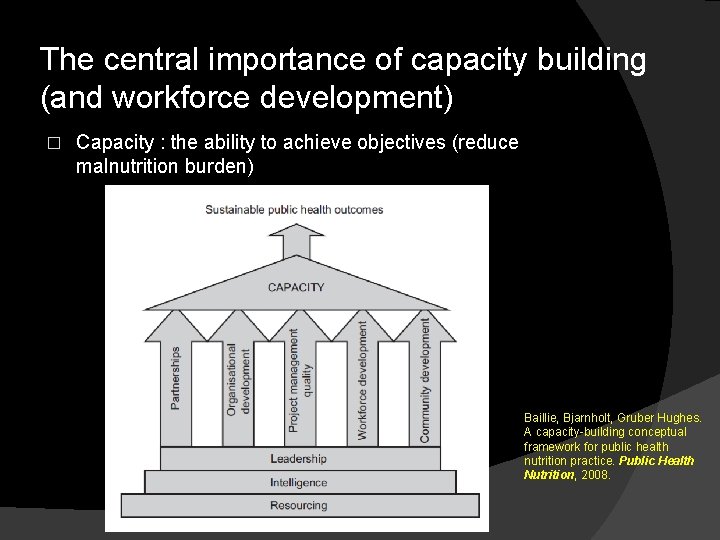 The central importance of capacity building (and workforce development) � Capacity : the ability