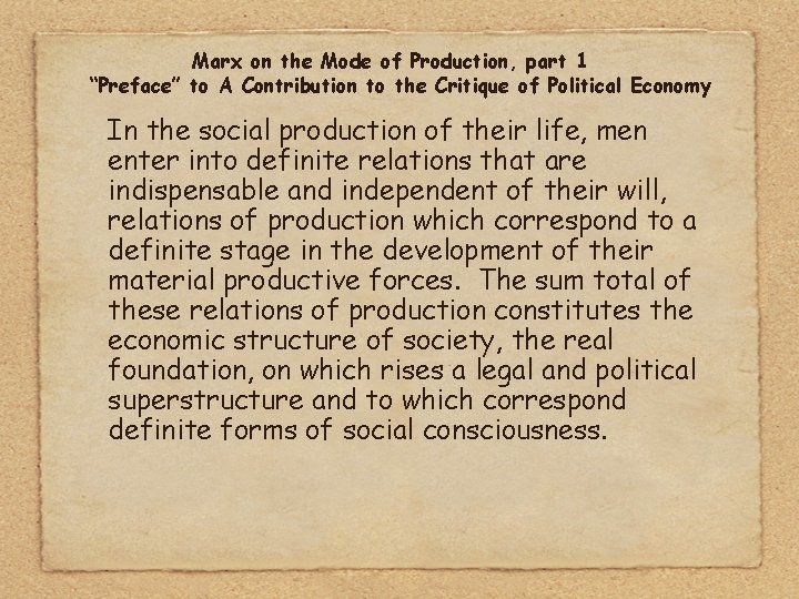 Marx on the Mode of Production, part 1 “Preface” to A Contribution to the