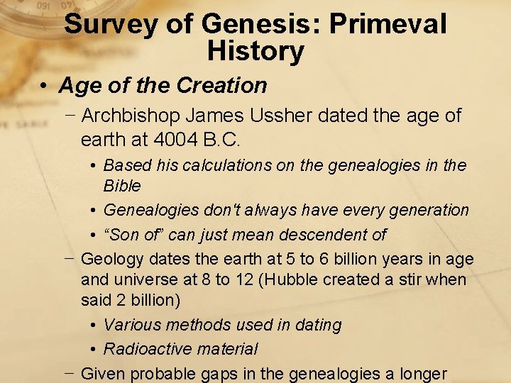 Survey of Genesis: Primeval History • Age of the Creation − Archbishop James Ussher