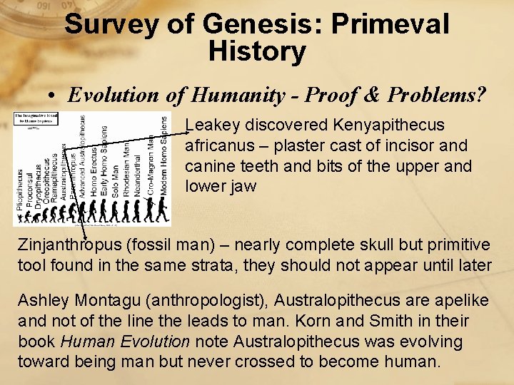 Survey of Genesis: Primeval History • Evolution of Humanity - Proof & Problems? Leakey