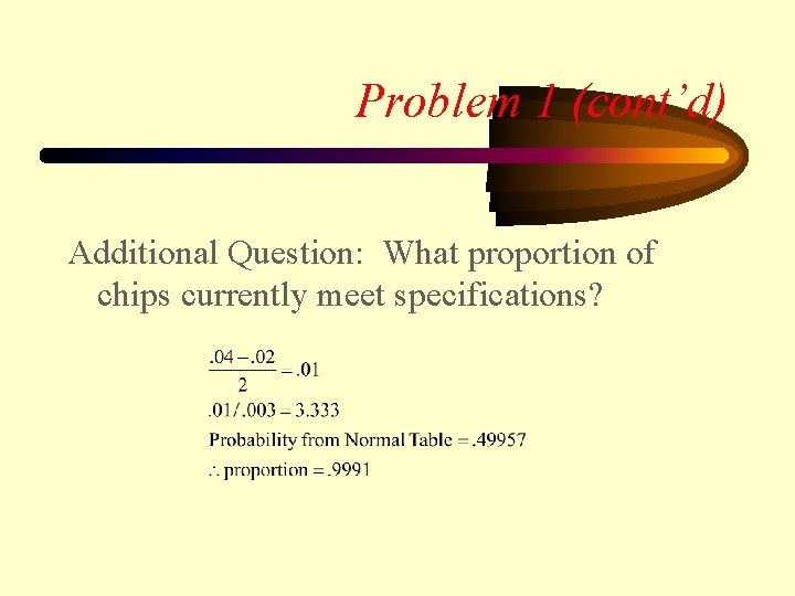 Problem 1 (cont’d) Additional Question: What proportion of chips currently meet specifications? 