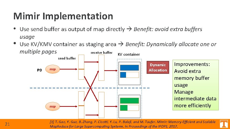 Mimir Implementation • Use send buffer as output of map directly Benefit: avoid extra Mimir Implementation • Use send buffer as output of map directly Benefit: avoid extra