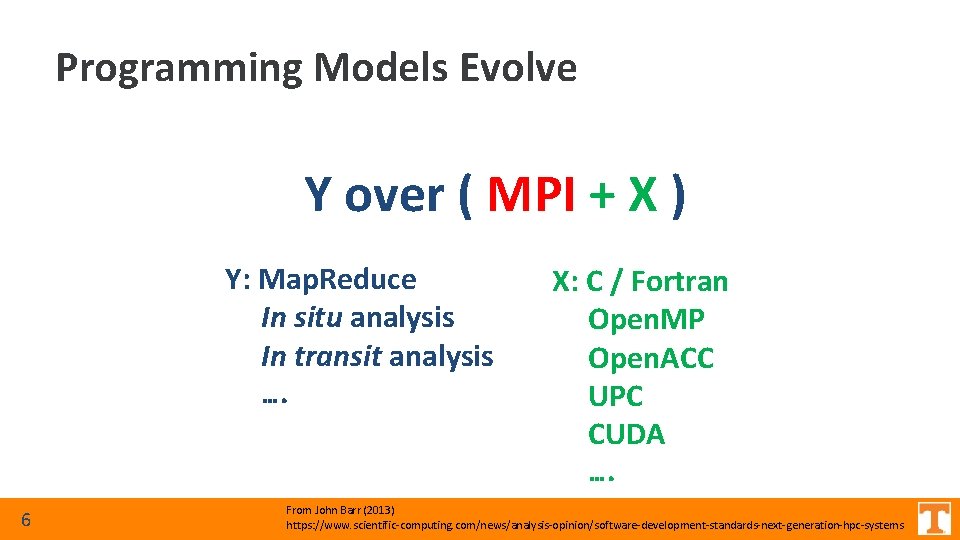 Programming Models Evolve Y over ( MPI + X ) Y: Map. Reduce In Programming Models Evolve Y over ( MPI + X ) Y: Map. Reduce In