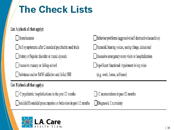 The Check Lists 35 