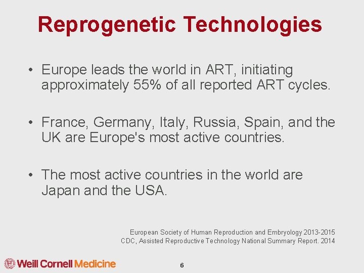 Reprogenetic Technologies • Europe leads the world in ART, initiating approximately 55% of all