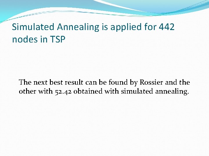 Simulated Annealing is applied for 442 nodes in TSP The next best result can