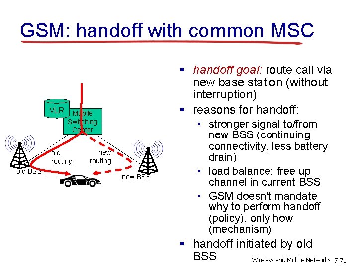 GSM: handoff with common MSC § handoff goal: route call via new base station