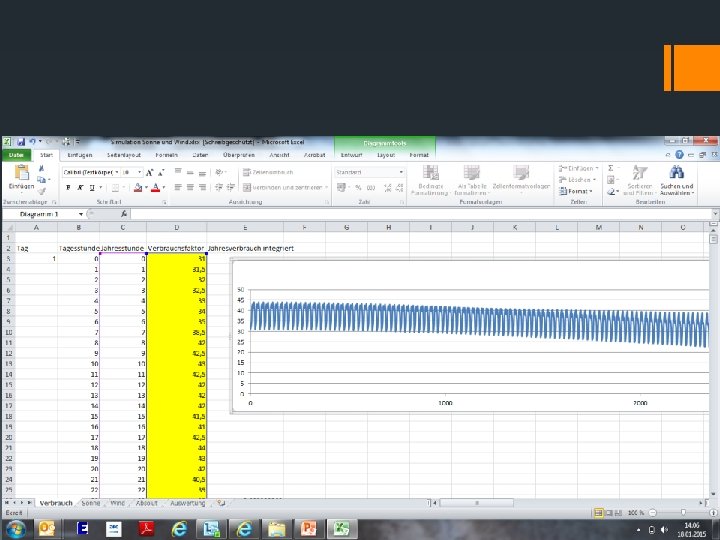 Simulation with Excel § 1 hr per line = 8760 lines for one year