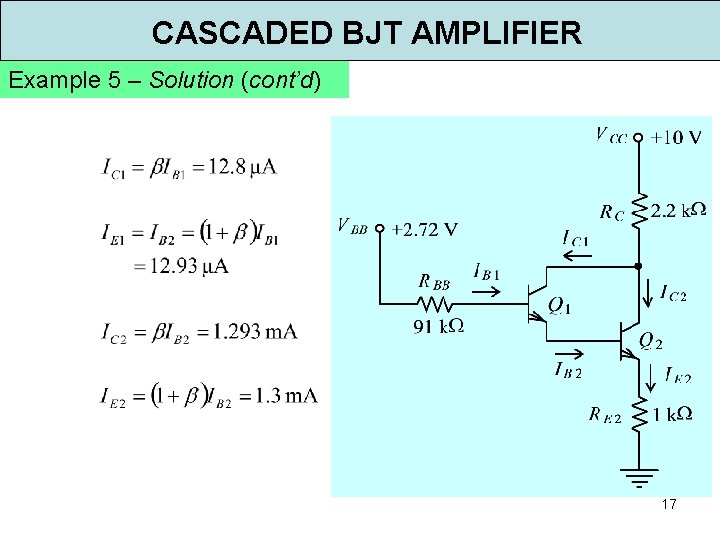 CASCADED BJT AMPLIFIER Example 5 – Solution (cont’d) 17 