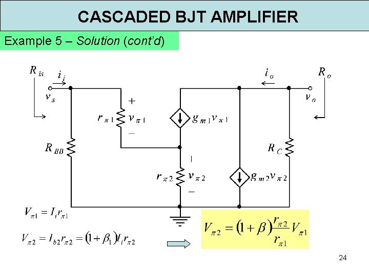 CASCADED BJT AMPLIFIER Example 5 – Solution (cont’d) 24 
