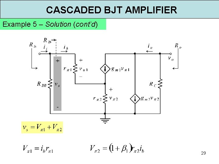 CASCADED BJT AMPLIFIER Example 5 – Solution (cont’d) 29 