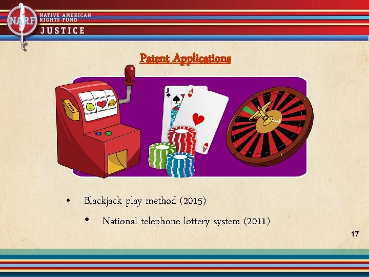 Patent Applications • Blackjack play method (2015) • National telephone lottery system (2011) 17