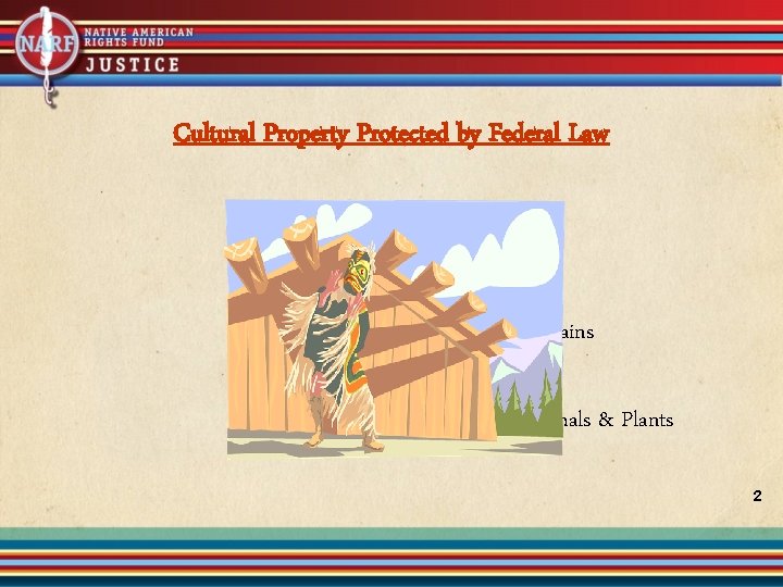 Cultural Property Protected by Federal Law • Sites • Remains • Animals & Plants