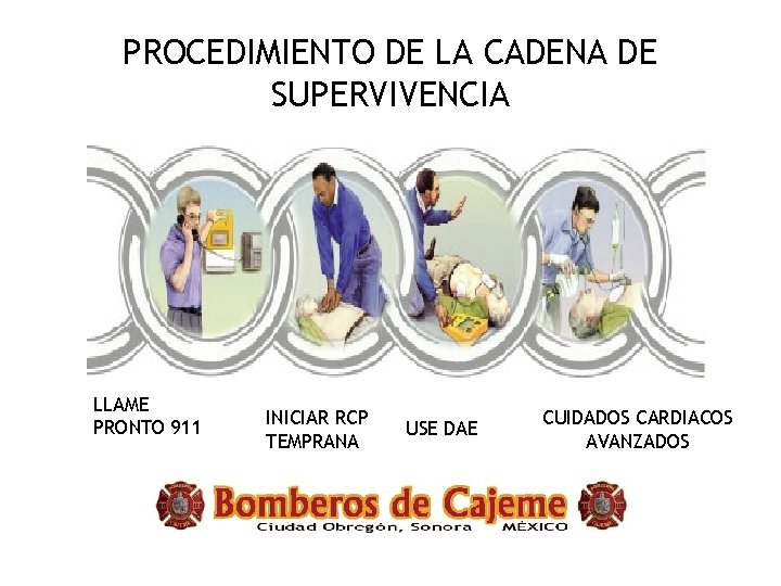 PROCEDIMIENTO DE LA CADENA DE SUPERVIVENCIA LLAME PRONTO 911 INICIAR RCP TEMPRANA USE DAE