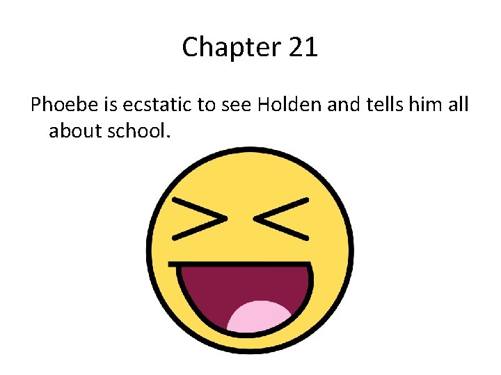 Chapter 21 Phoebe is ecstatic to see Holden and tells him all about school.