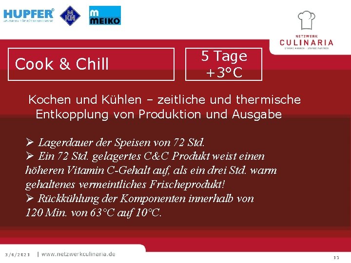 Cook & Chill 5 Tage +3°C Kochen und Kühlen – zeitliche und thermische Entkopplung