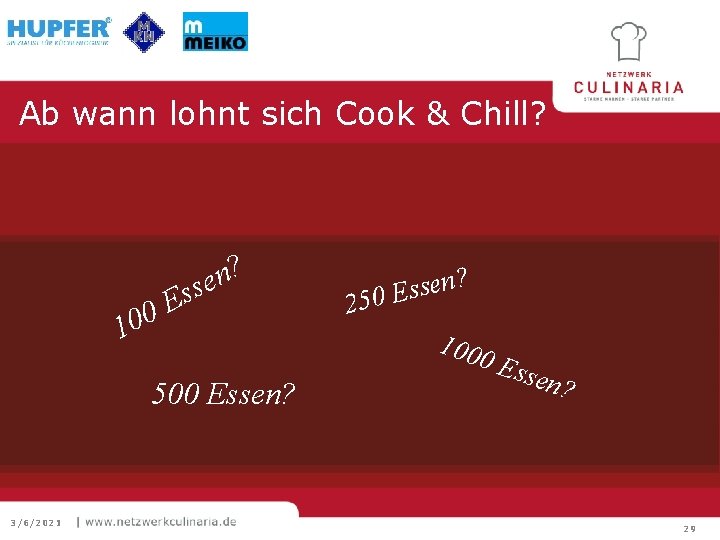 Ab wann lohnt sich Cook & Chill? ? n se s E 100 500