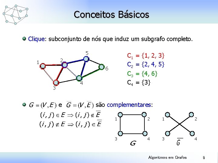 Conceitos Básicos Clique: subconjunto de nós que induz um subgrafo completo. 5 C 1