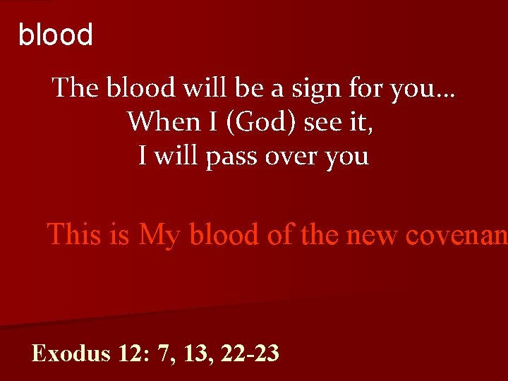 blood The blood will be a sign for you… When I (God) see it,