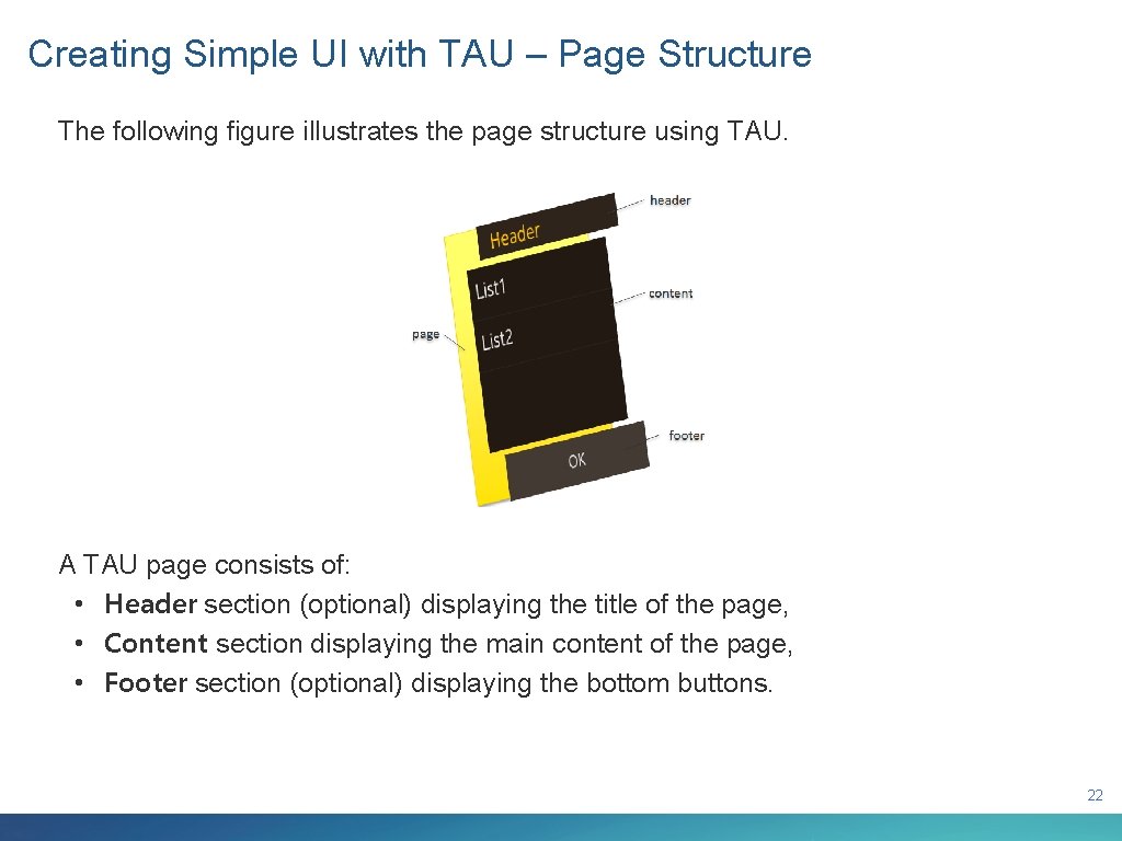 Creating Simple UI with TAU – Page Structure The following figure illustrates the page