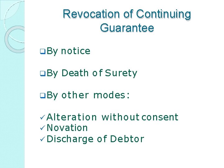 Revocation of Continuing Guarantee By notice By Death o f Surety By other modes