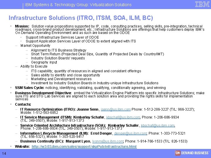 IBM Systems & Technology Group: Virtualization Solutions Infrastructure Solutions (ITRO, ITSM, SOA, ILM, BC)