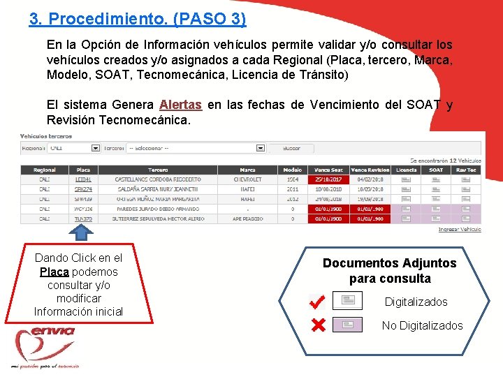 3. Procedimiento. (PASO 3) En la Opción de Información vehículos permite validar y/o consultar