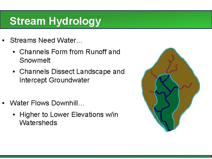 Stream Hydrology • Streams Need Water… • Channels Form from Runoff and Snowmelt •