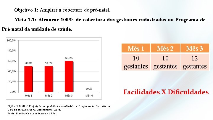 Objetivo 1: Ampliar a cobertura de pré-natal. Meta 1. 1: Alcançar 100% de cobertura