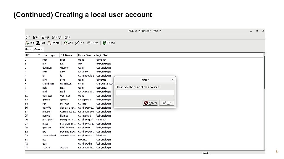 (Continued) Creating a local user account 3 