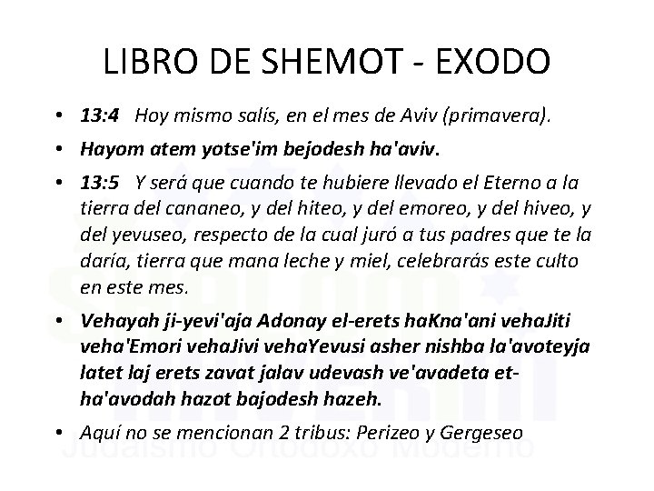 LIBRO DE SHEMOT - EXODO • 13: 4 Hoy mismo salís, en el mes