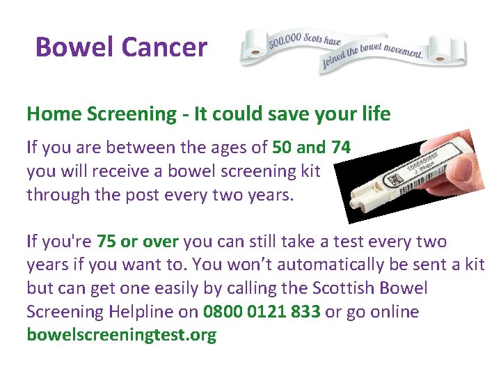 Bowel Cancer Home Screening - It could save your life If you are between