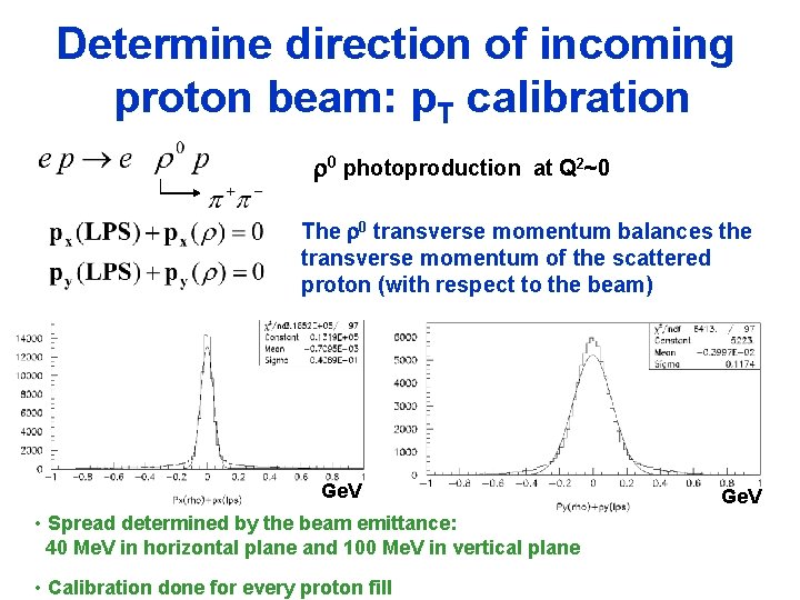 Determine direction of incoming proton beam: p. T calibration 0 photoproduction at Q 2~0