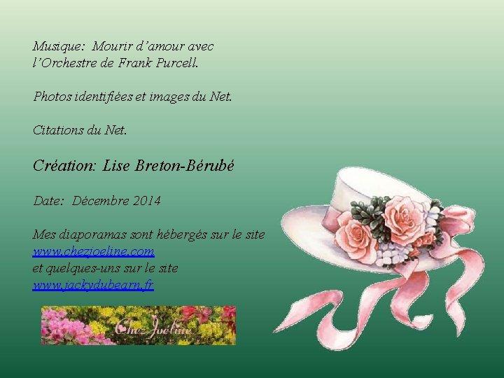 Musique: Mourir d’amour avec l’Orchestre de Frank Purcell. Photos identifiées et images du Net.