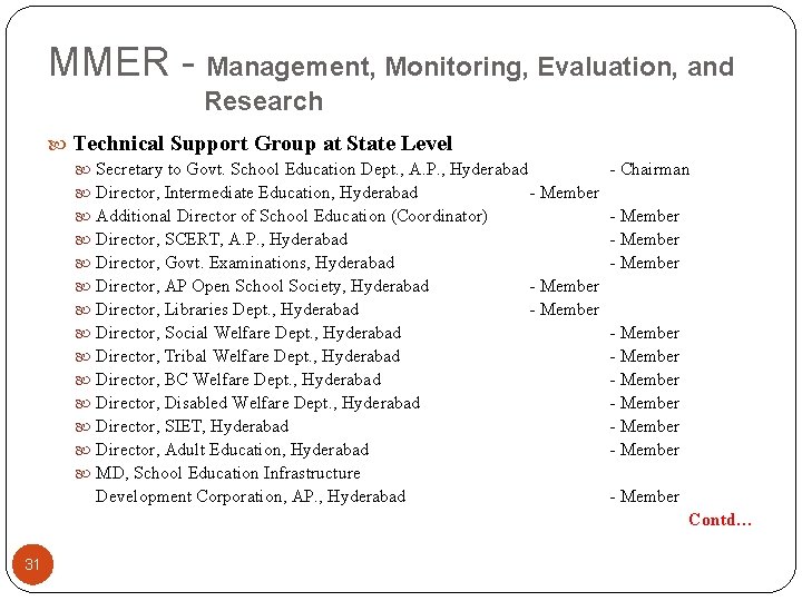 MMER - Management, Monitoring, Evaluation, and Research Technical Support Group at State Level Secretary