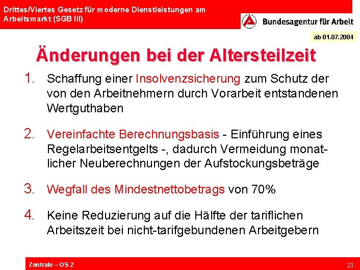 Drittes/Viertes Gesetz für moderne Dienstleistungen am Arbeitsmarkt (SGB III) ab 01. 07. 2004 Änderungen