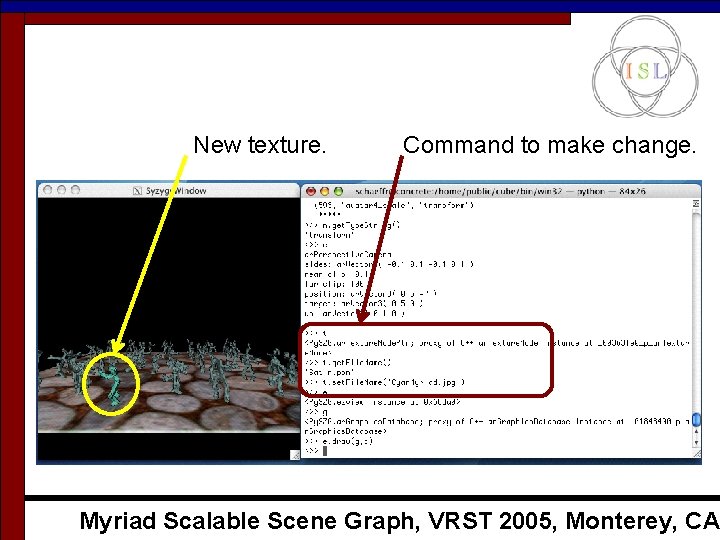New texture. Command to make change. Myriad Scalable Scene Graph, VRST 2005, Monterey, CA New texture. Command to make change. Myriad Scalable Scene Graph, VRST 2005, Monterey, CA
