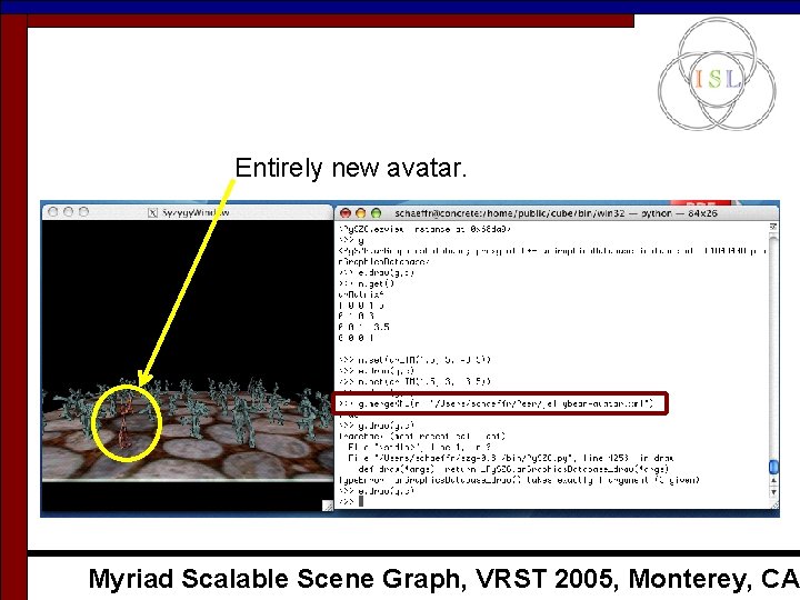 Entirely new avatar. Myriad Scalable Scene Graph, VRST 2005, Monterey, CA Entirely new avatar. Myriad Scalable Scene Graph, VRST 2005, Monterey, CA