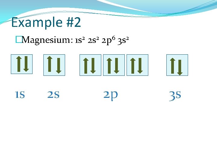 Example #2 �Magnesium: 1 s 2 2 p 6 3 s 2 1 s