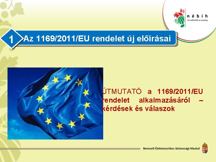 1 Az 1169/2011/EU rendelet új előírásai ÚTMUTATÓ a 1169/2011/EU rendelet alkalmazásáról – kérdések és
